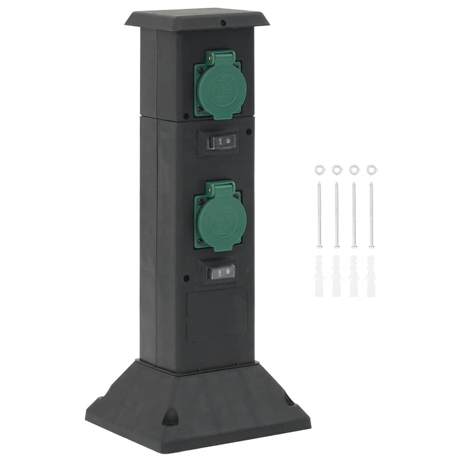 vidaXL Outdoor Socket Column 4-Way Black and Green 16x16x39,5 cm 1