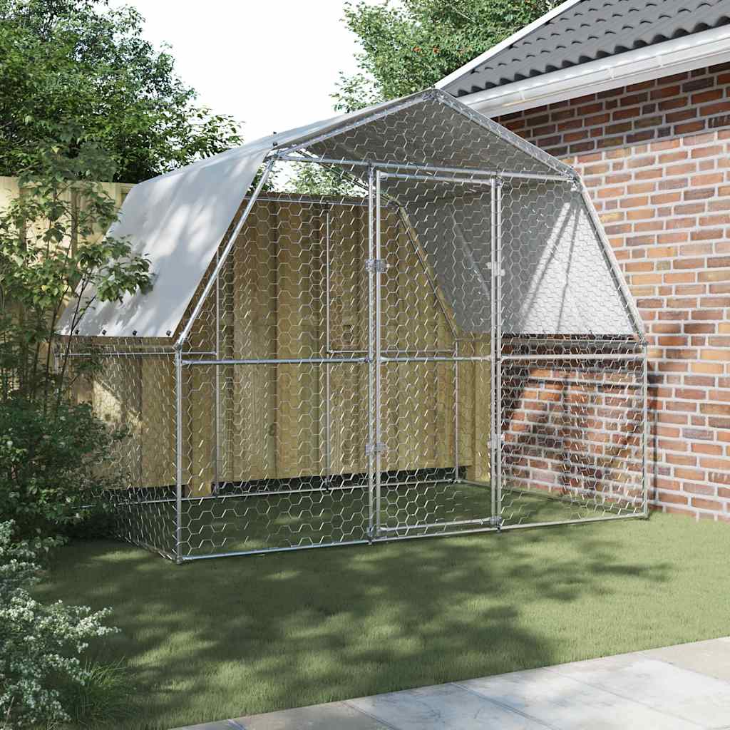 Chicken Cage with Roof and Door Silver Galvanised Steel 285 cm 195 cm