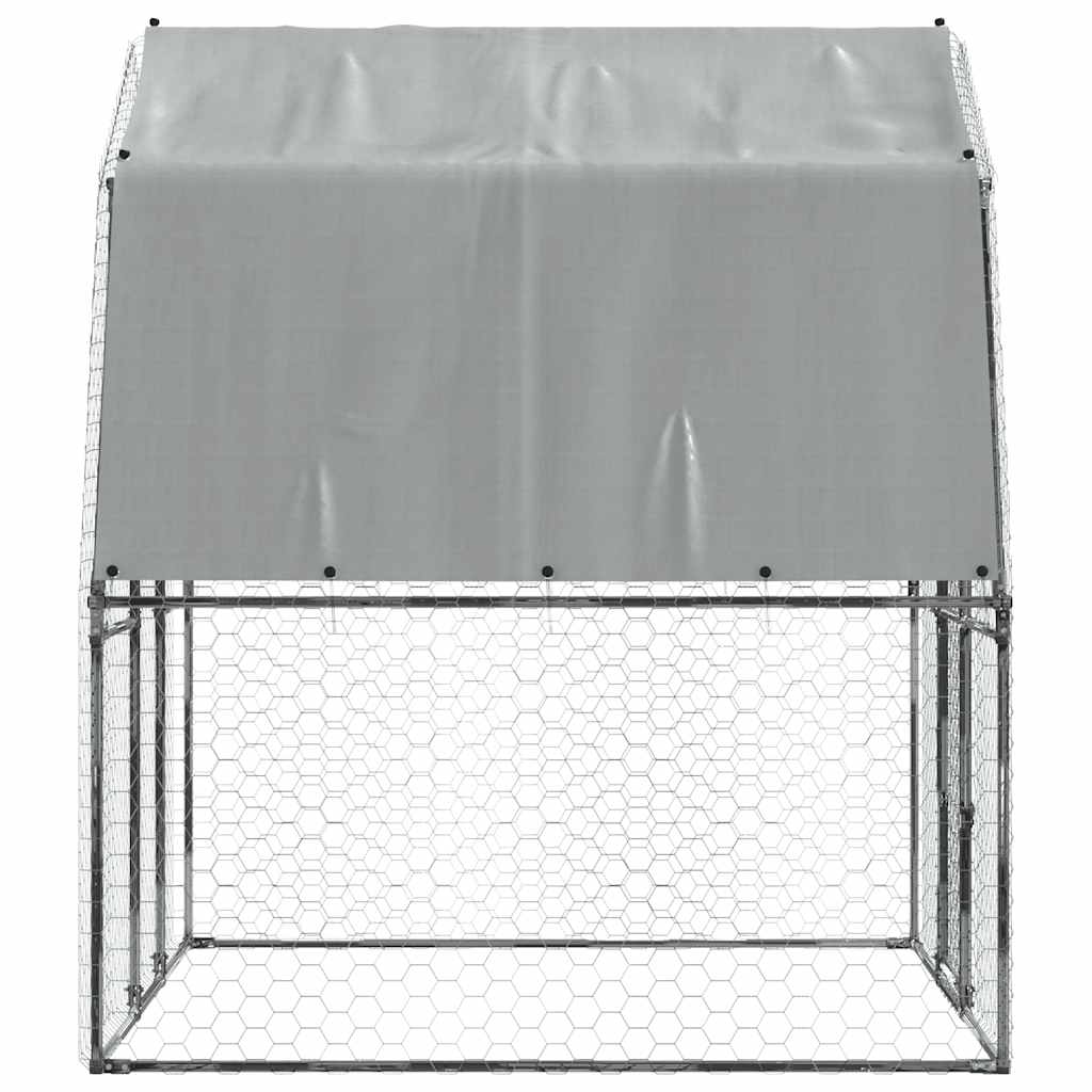 Chicken Cage with Roof and Door Silver Galvanised Steel 285 cm 195 cm
