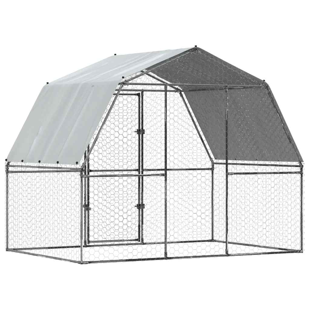Chicken Cage with Roof and Door Silver Galvanised Steel 285 cm 195 cm