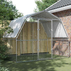 Chicken Cage with Roof and Door Silver Galvanised Steel 285 cm 195 cm