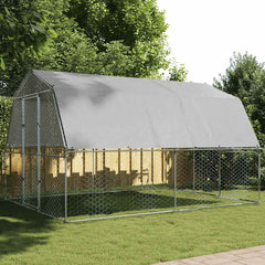 Chicken Cage with Roof and Door Silver Galvanised Steel 375 cm 285 cm