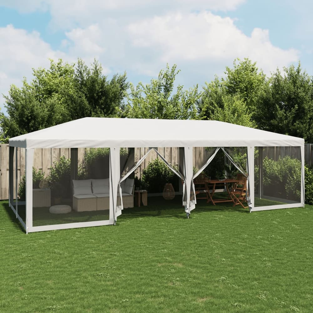 Party Tent with 12 Mesh Sidewalls 8x4 m HDPE with 12 Sidewalls White