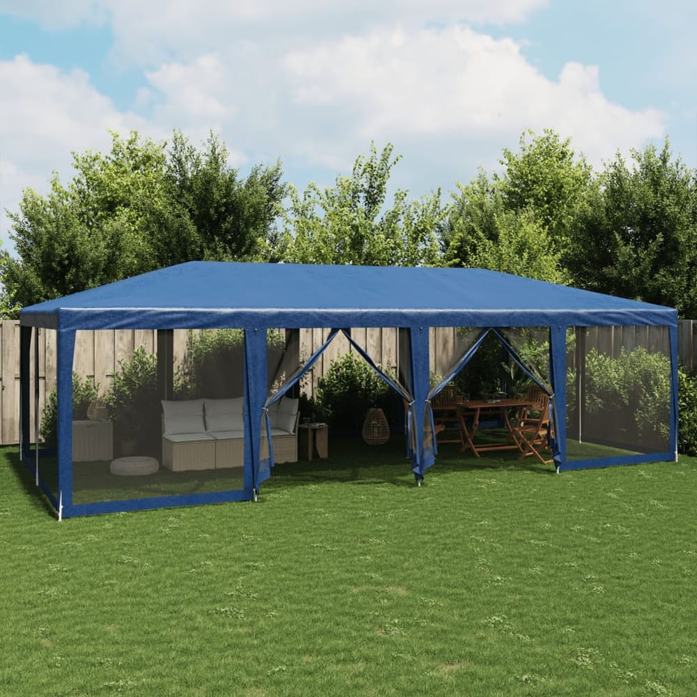 Party Tent with 12 Mesh Sidewalls 8x4 m HDPE with 12 Sidewalls Blue