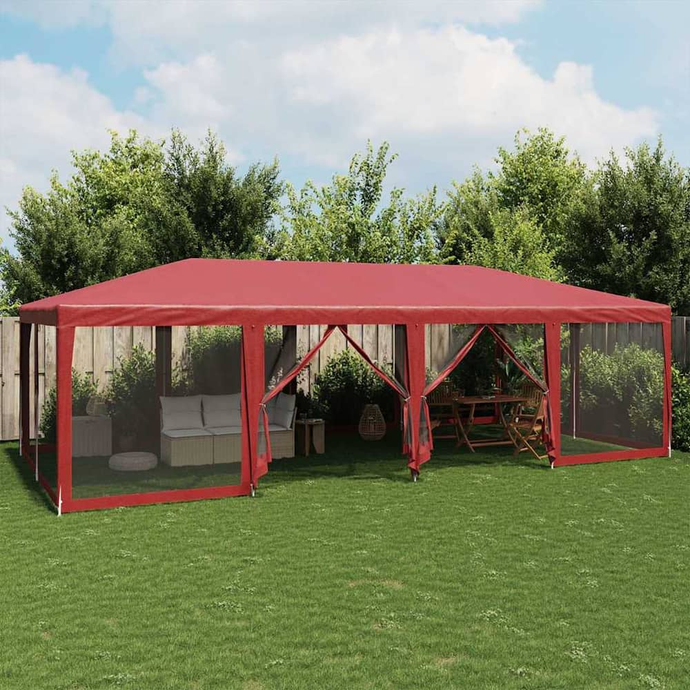 Party Tent with 12 Mesh Sidewalls 8x4 m HDPE with 12 Sidewalls Red
