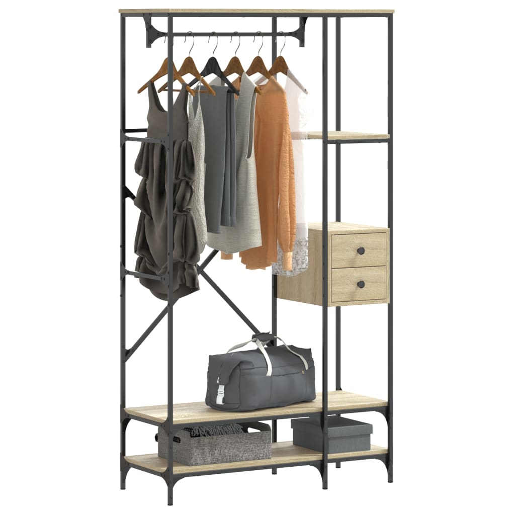 Clothes Rack with Shelves Engineered Wood Sonoma oak