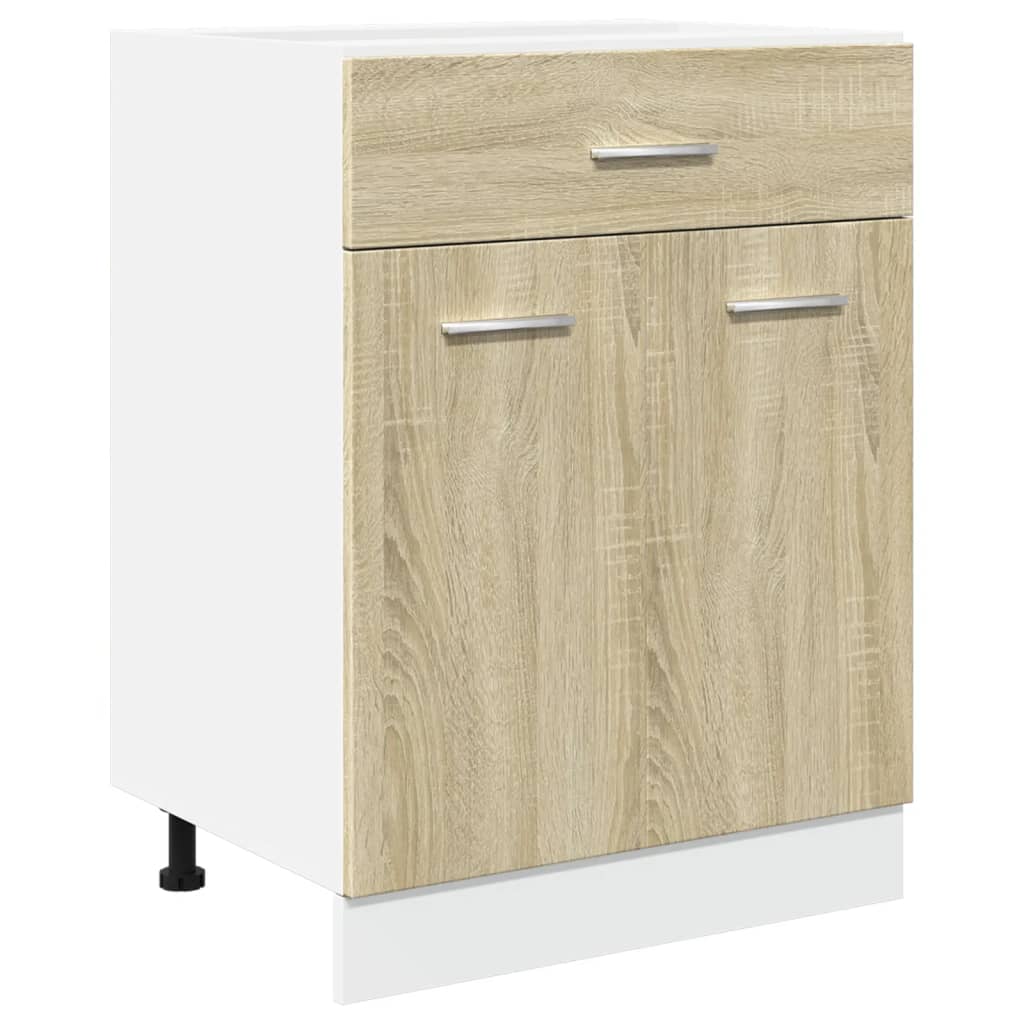 Kitchen Base Cabinet "Lyon" Engineered Wood Sonoma oak 1x bottom cabinet (1 door 1 drawer) 30–1x hanging cabinet (1 door) 30 cm wide 100 cm high 1x bottom cabinet (2 doors 1 drawer) 60 cm