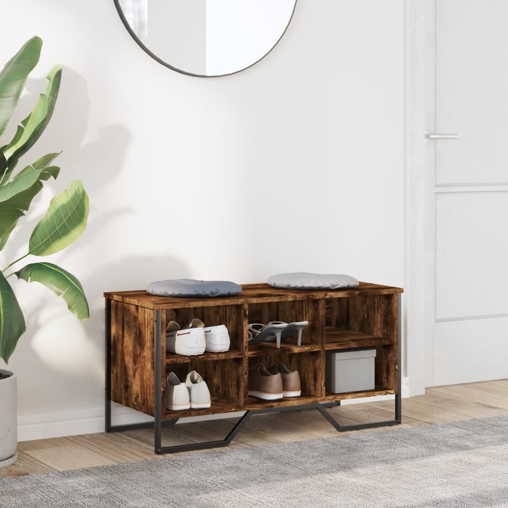 vidaXL Shoe Cabinet Smoked Oak 90x38x45.5 cm Engineered Wood 3