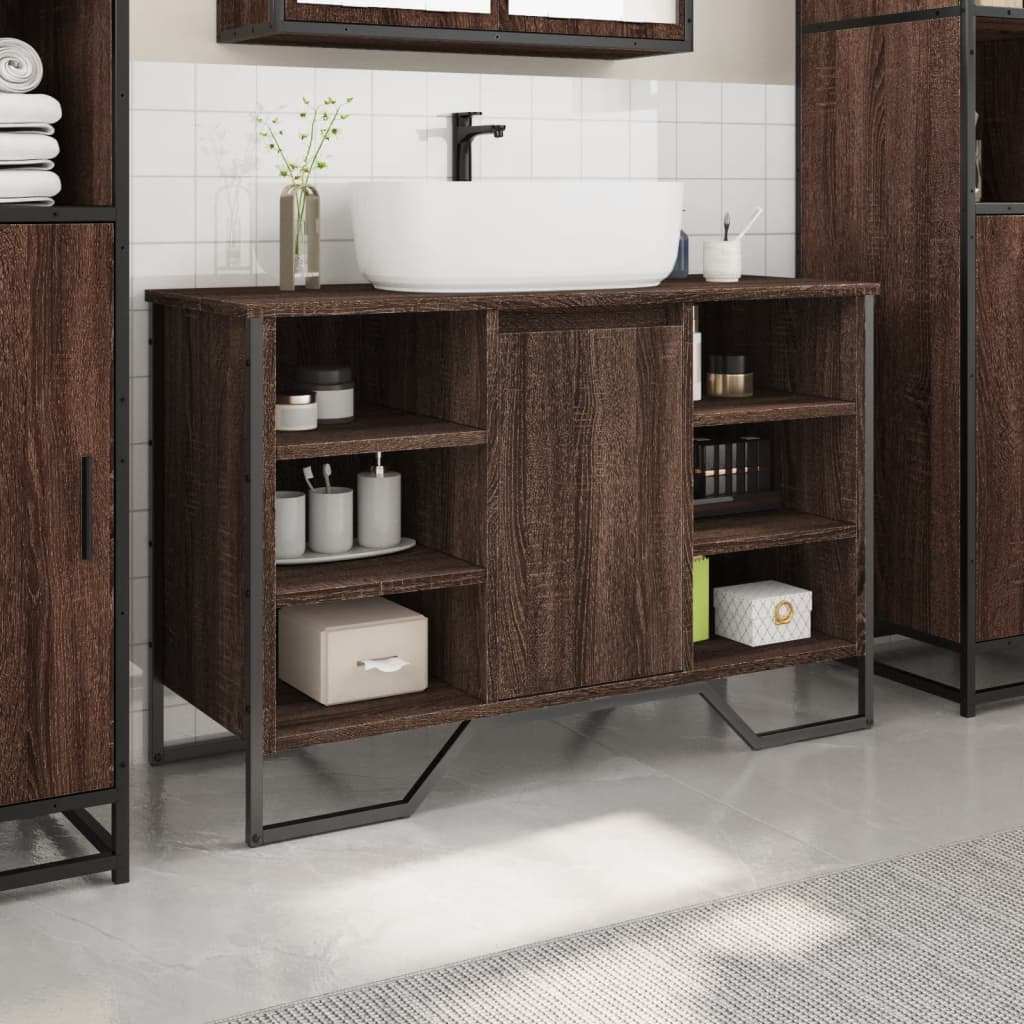 vidaXL Bathroom Sink Cabinet Brown Oak 91x35x60 cm Engineered Wood 3