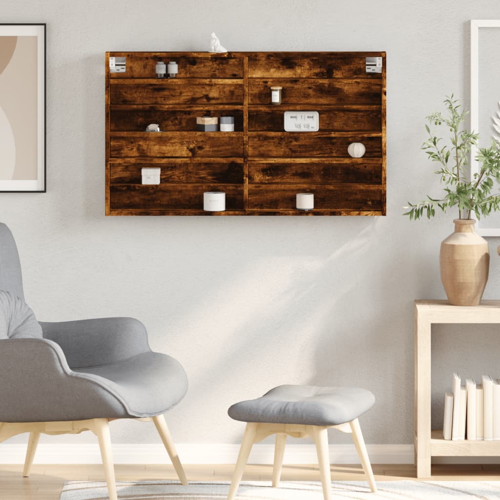 vidaXL Vitrine Cabinet Smoked Oak 100x8.5x58 cm Engineered Wood 3