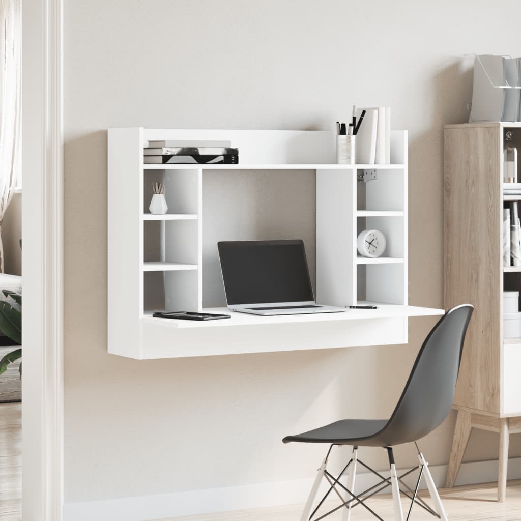 vidaXL Wall-Mounted Desk White 105x48x75 cm Engineered Wood 3