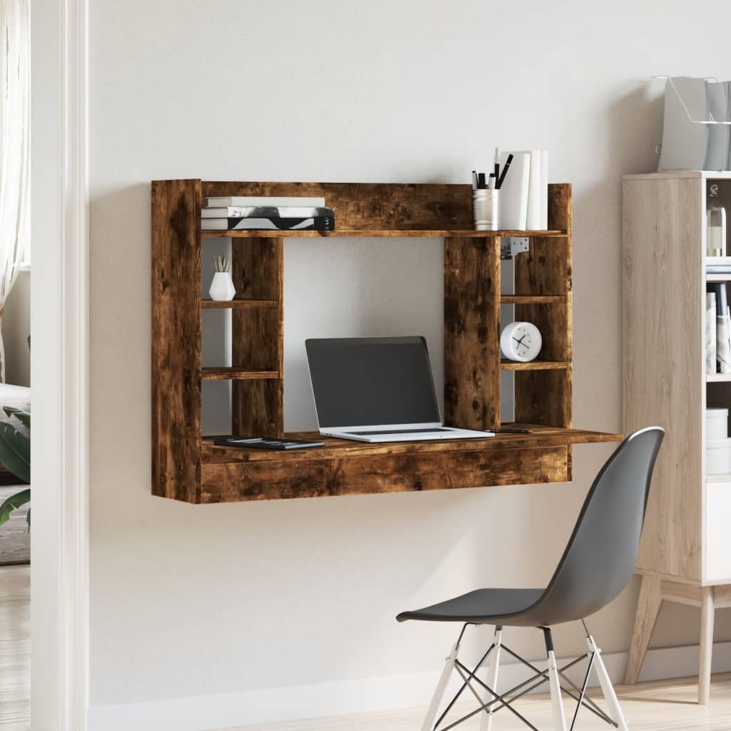 vidaXL Wall-Mounted Desk Smoked Oak 105x48x75 cm Engineered Wood 3