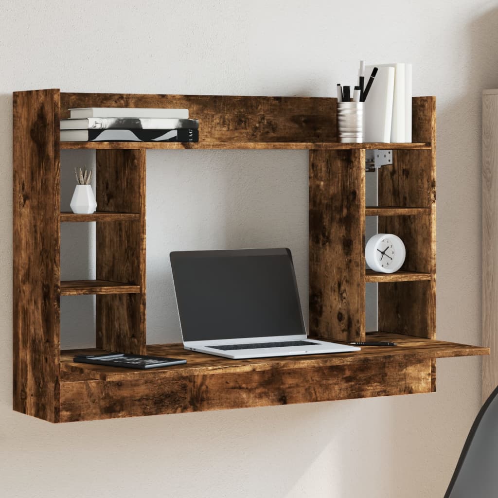 vidaXL Wall-Mounted Desk Smoked Oak 105x48x75 cm Engineered Wood 1