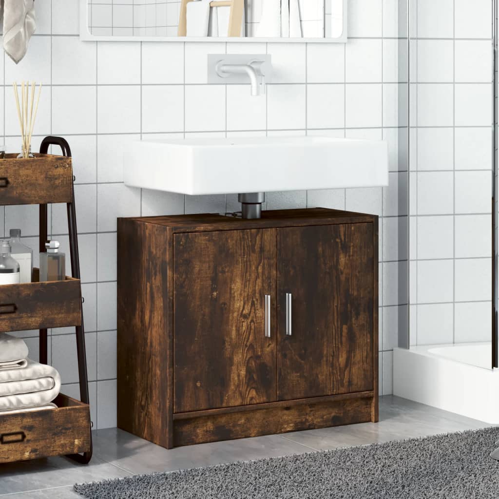 vidaXL Sink Cabinet Smoked Oak 63x29x55 cm Engineered Wood 3