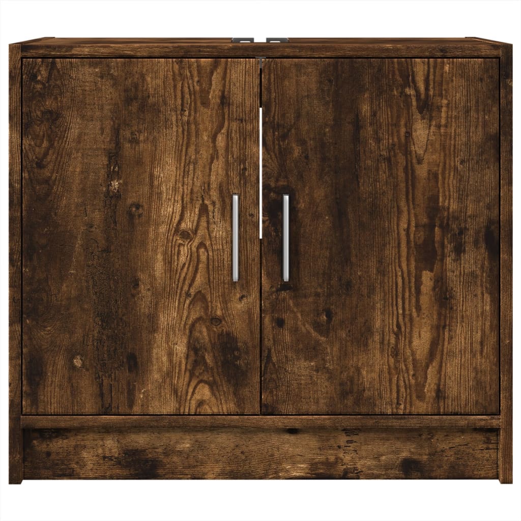 vidaXL Sink Cabinet Smoked Oak 63x29x55 cm Engineered Wood 4