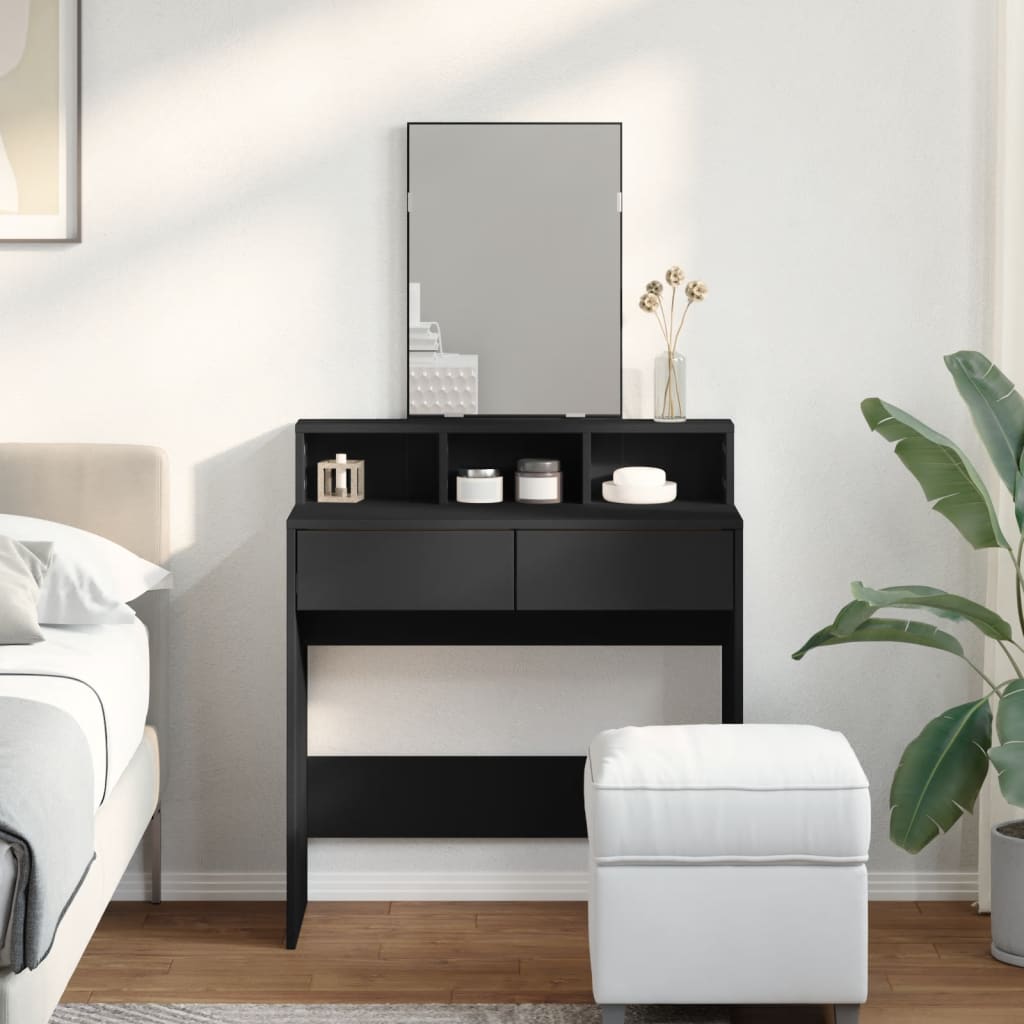 vidaXL Dressing Table with Mirror Black 80x41x144.5 cm 3