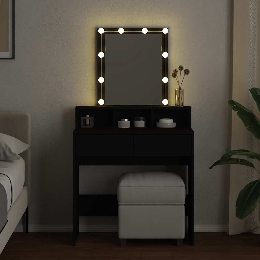 vidaXL Dressing Table with LED Black 80x41x144.5 cm 3