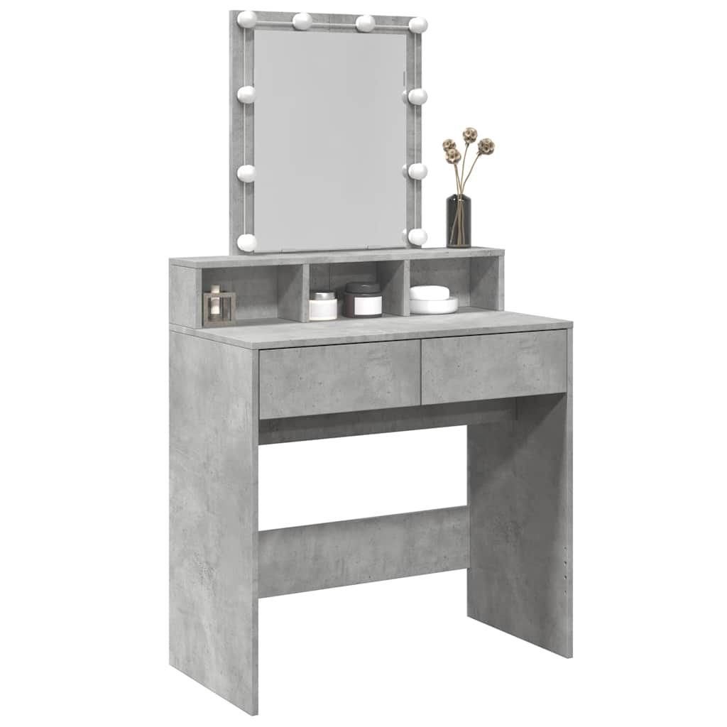vidaXL Dressing Table with LED Concrete Grey 80x41x144.5 cm 4
