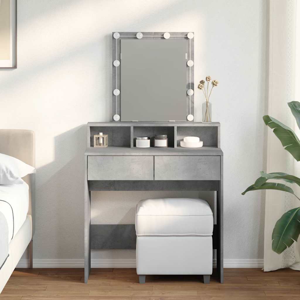 vidaXL Dressing Table with LED Concrete Grey 80x41x144.5 cm 1