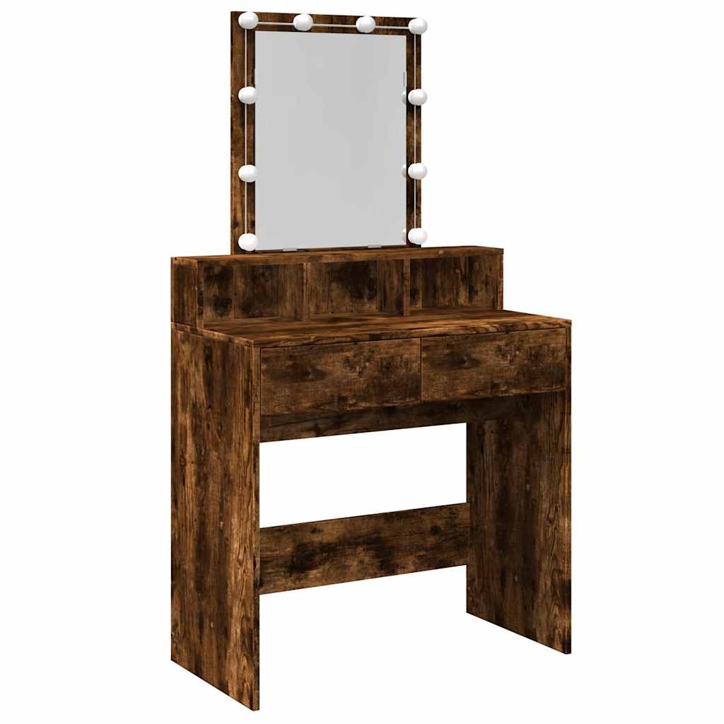 vidaXL Dressing Table with LED Smoked Oak 80x41x144.5 cm 2