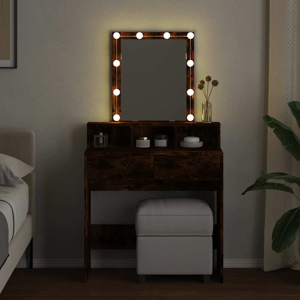 vidaXL Dressing Table with LED Smoked Oak 80x41x144.5 cm 3