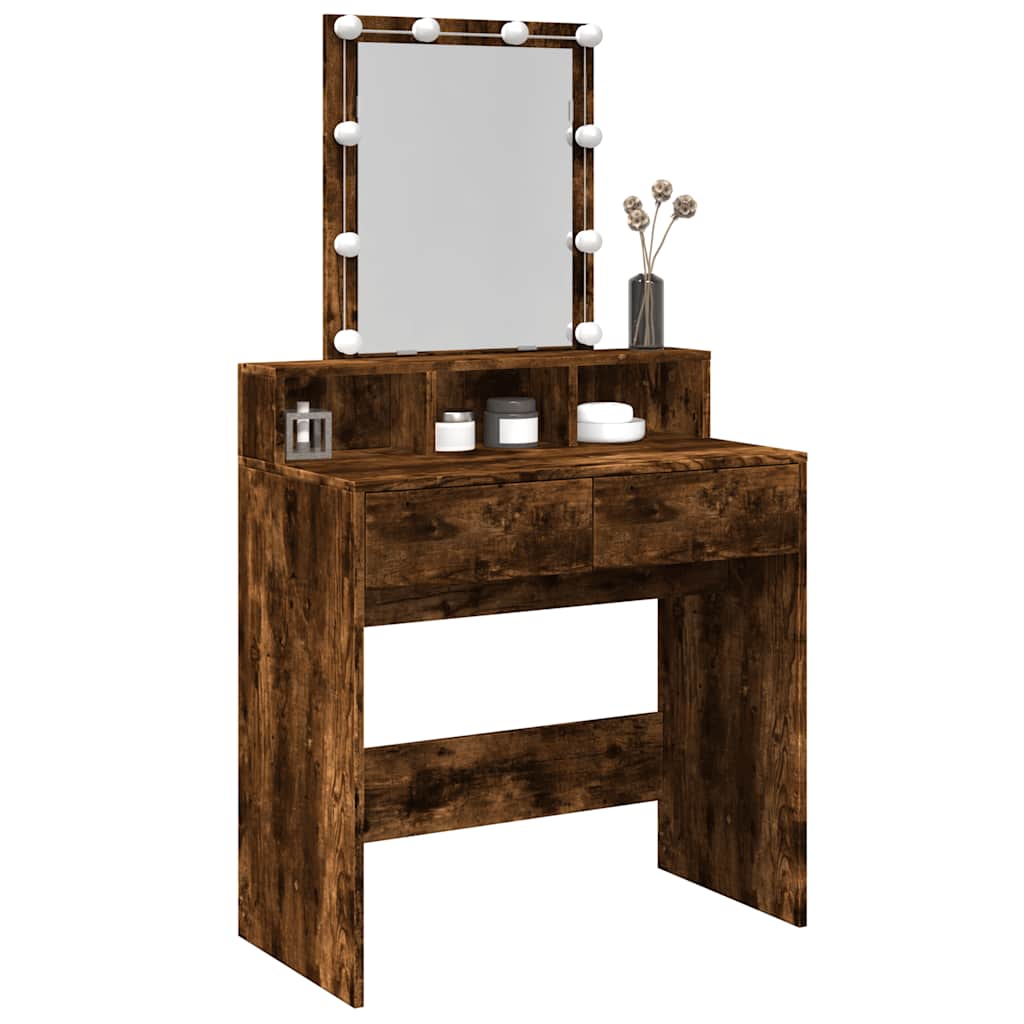 vidaXL Dressing Table with LED Smoked Oak 80x41x144.5 cm 4