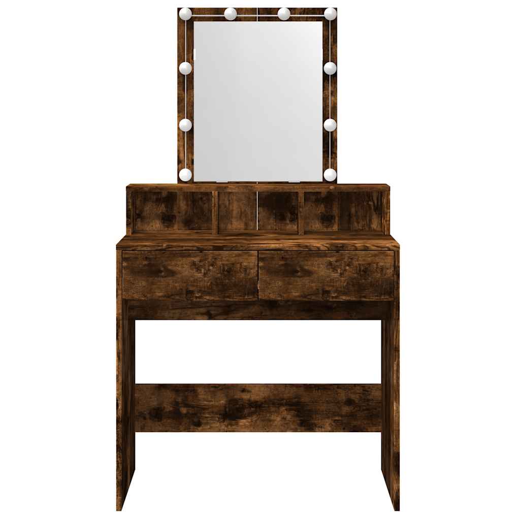 vidaXL Dressing Table with LED Smoked Oak 80x41x144.5 cm 5