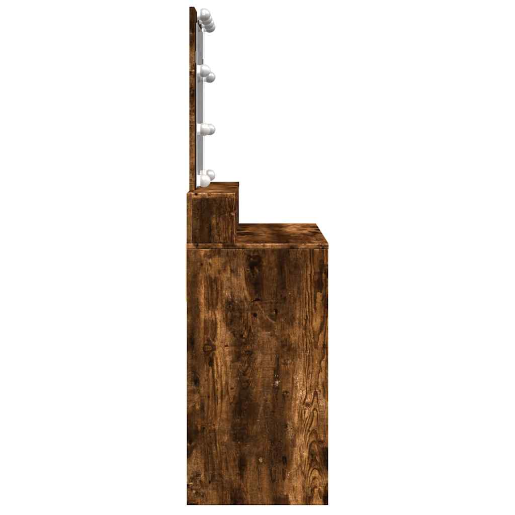 vidaXL Dressing Table with LED Smoked Oak 80x41x144.5 cm 6