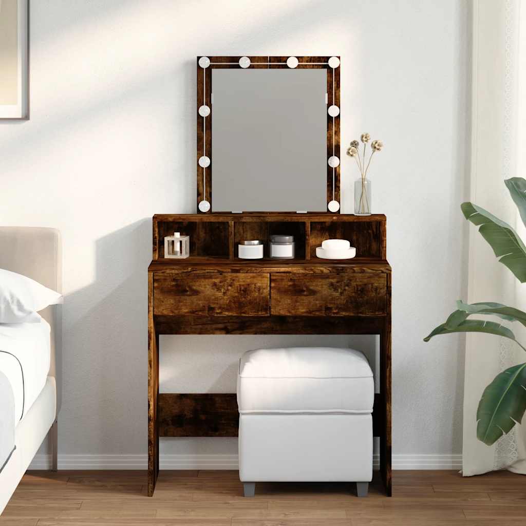 vidaXL Dressing Table with LED Smoked Oak 80x41x144.5 cm 1