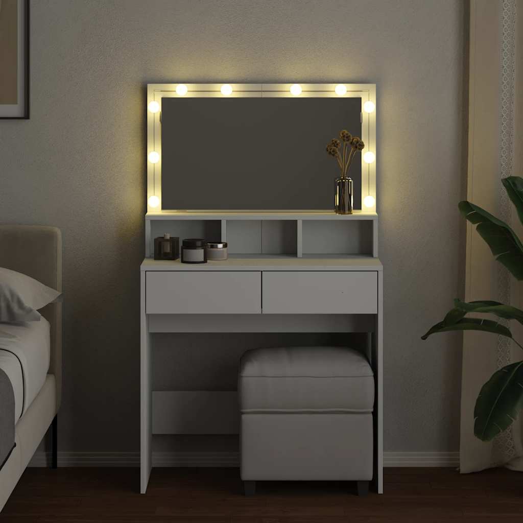 vidaXL Dressing Table with LED White 80x41x134.5 cm 3