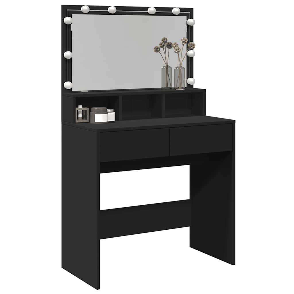 vidaXL Dressing Table with LED Black 80x41x134.5 cm 4