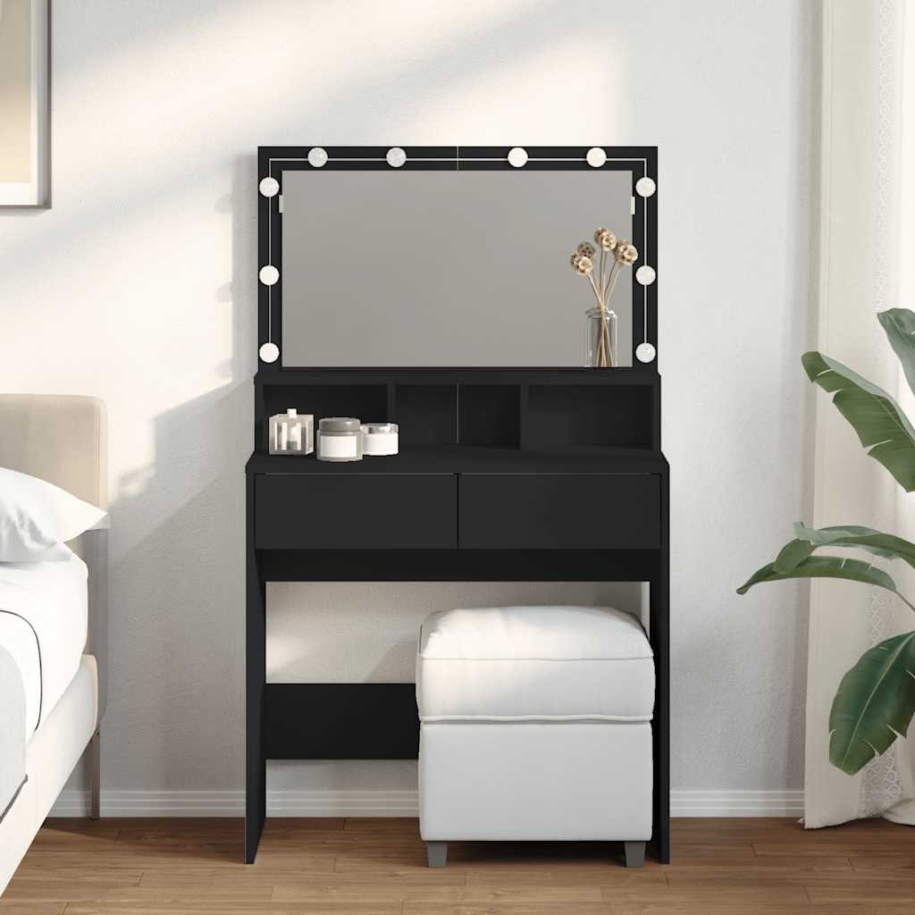 vidaXL Dressing Table with LED Black 80x41x134.5 cm 1
