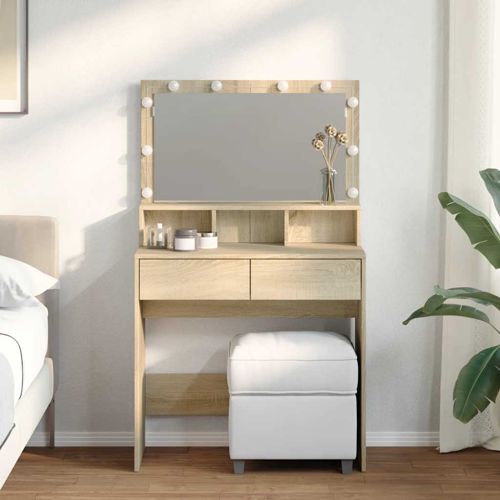 vidaXL Dressing Table with LED Sonoma Oak 80x41x134.5 cm 1