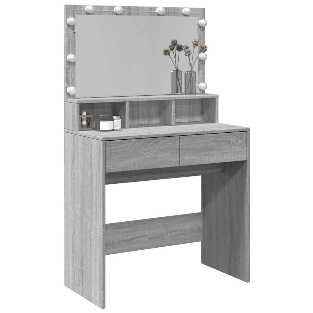 vidaXL Dressing Table with LED Grey Sonoma 80x41x134.5 cm 4