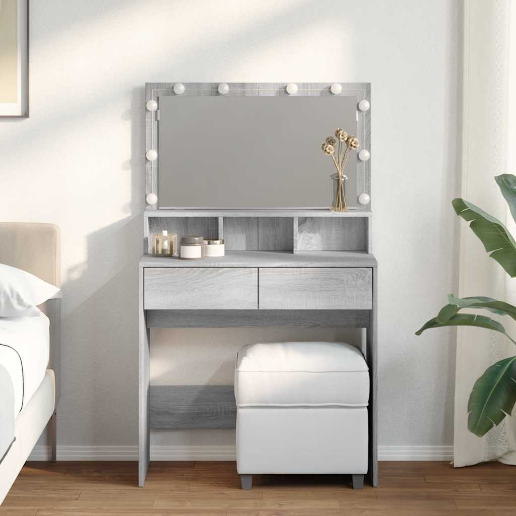vidaXL Dressing Table with LED Grey Sonoma 80x41x134.5 cm 1