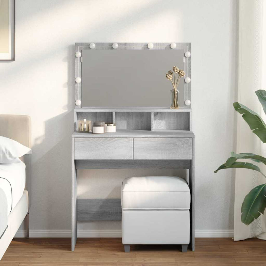vidaXL Dressing Table with LED Grey Sonoma 80x41x134.5 cm 1