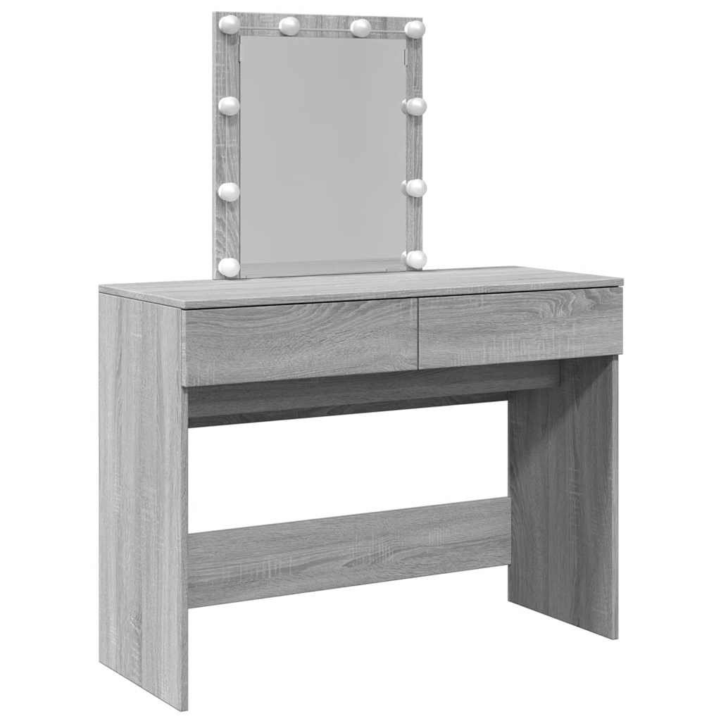 vidaXL Dressing Table with LED Grey Sonoma 100x40x130 cm 2