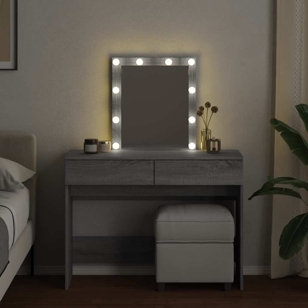 vidaXL Dressing Table with LED Grey Sonoma 100x40x130 cm 3