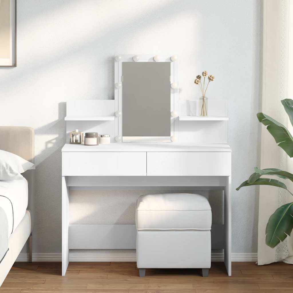 vidaXL Dressing Table with LED White 100x40x130 cm 1