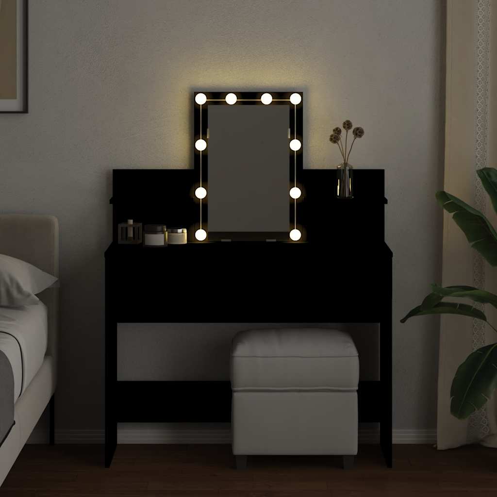 vidaXL Dressing Table with LED Black 100x40x130 cm 3
