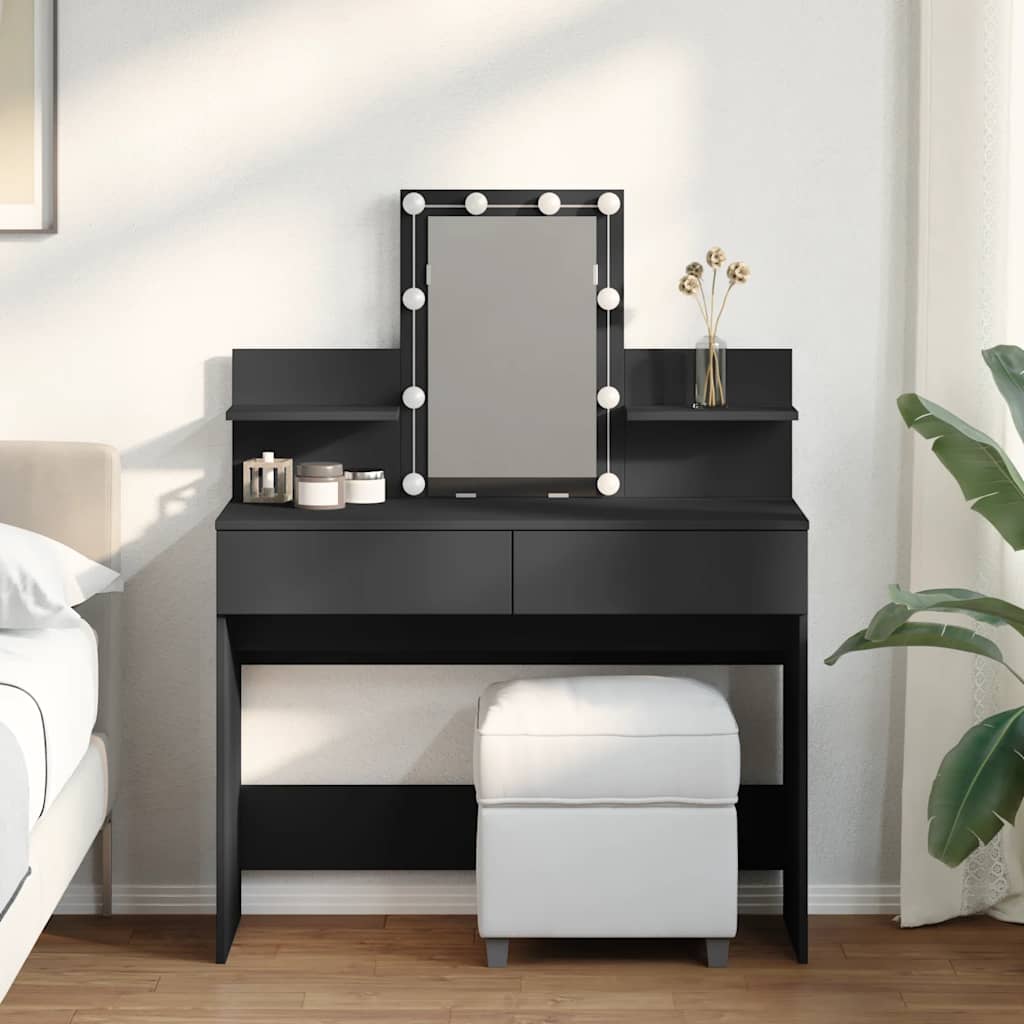 vidaXL Dressing Table with LED Black 100x40x130 cm 1