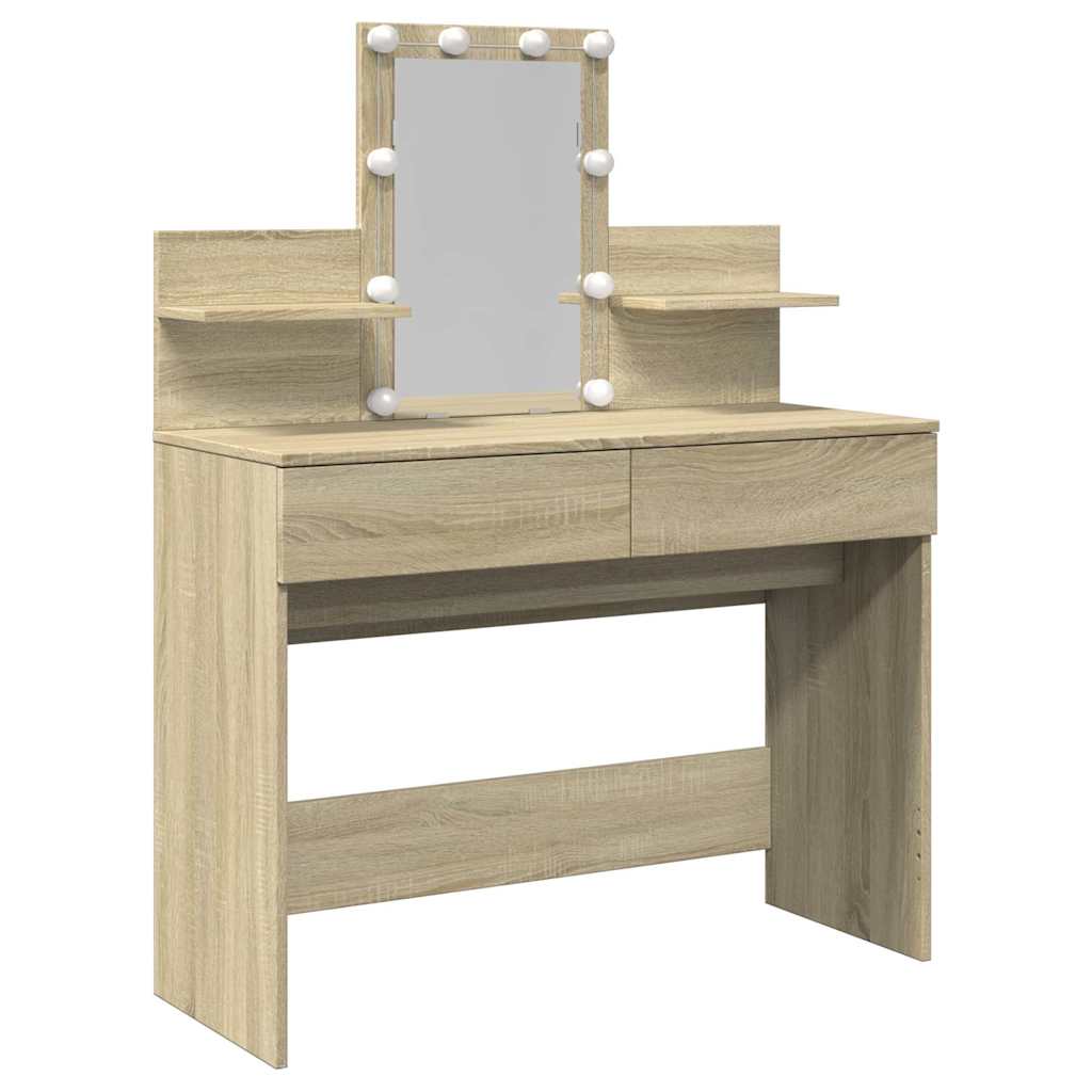 vidaXL Dressing Table with LED Sonoma Oak 100x40x130 cm 2