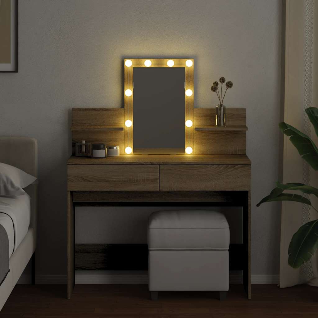 vidaXL Dressing Table with LED Sonoma Oak 100x40x130 cm 3