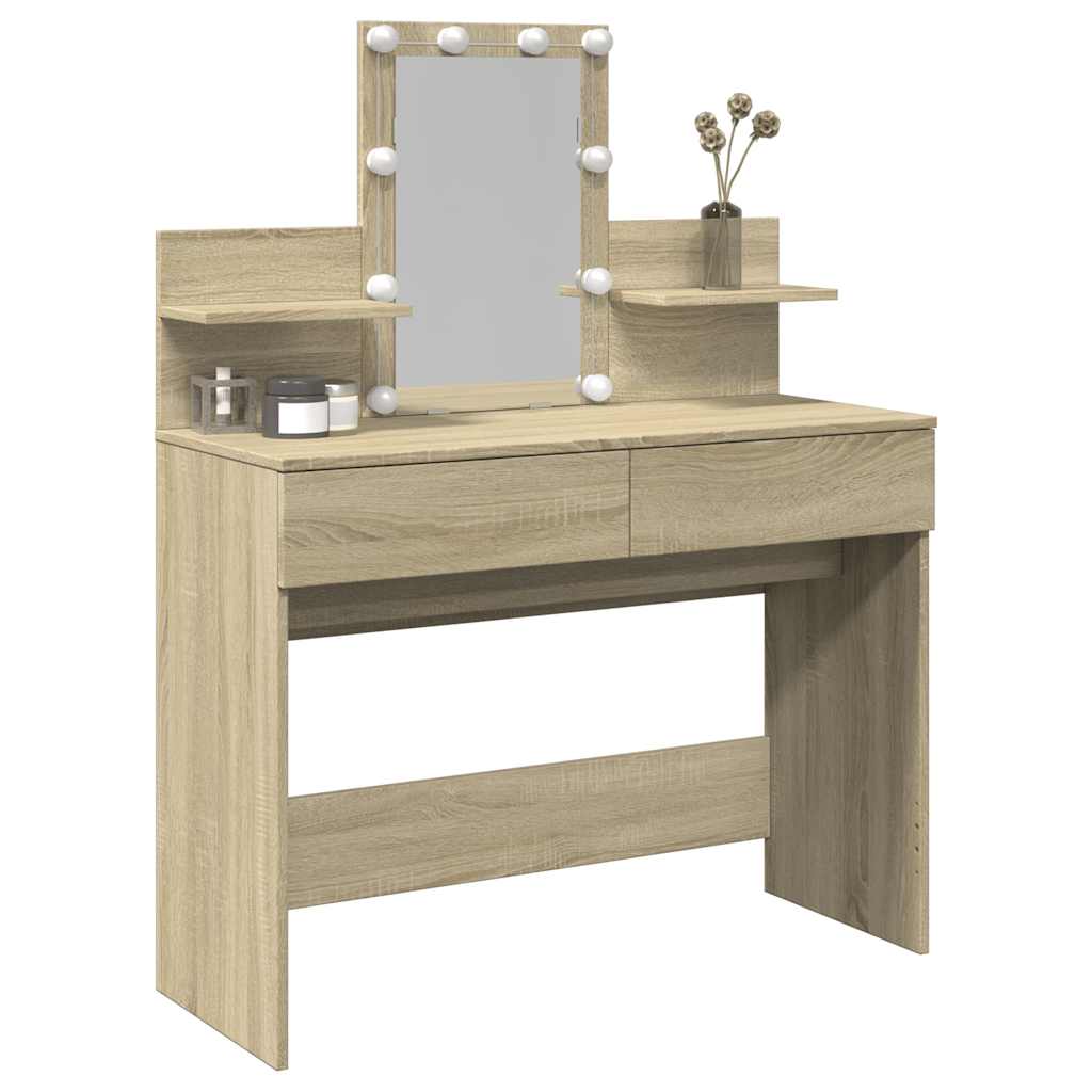 vidaXL Dressing Table with LED Sonoma Oak 100x40x130 cm 4