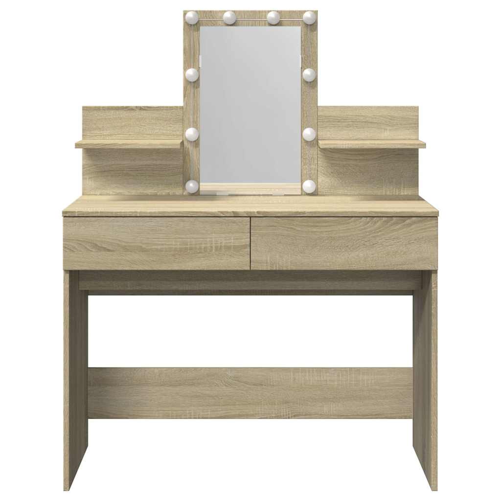vidaXL Dressing Table with LED Sonoma Oak 100x40x130 cm 5
