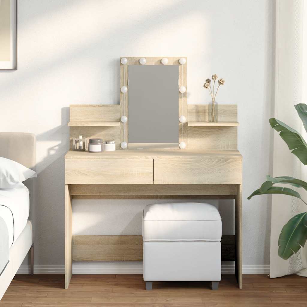 vidaXL Dressing Table with LED Sonoma Oak 100x40x130 cm 1