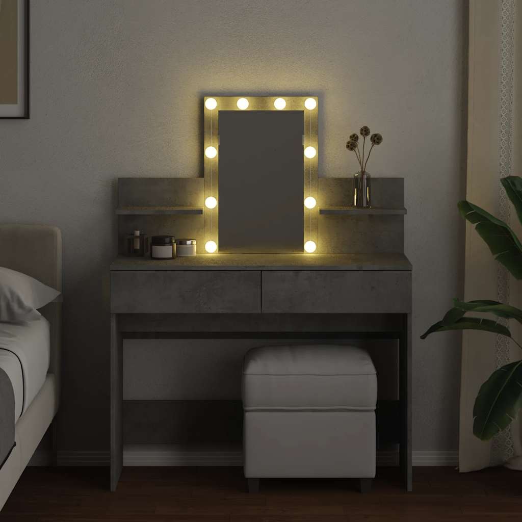vidaXL Dressing Table with LED Concrete Grey 100x40x130 cm 3