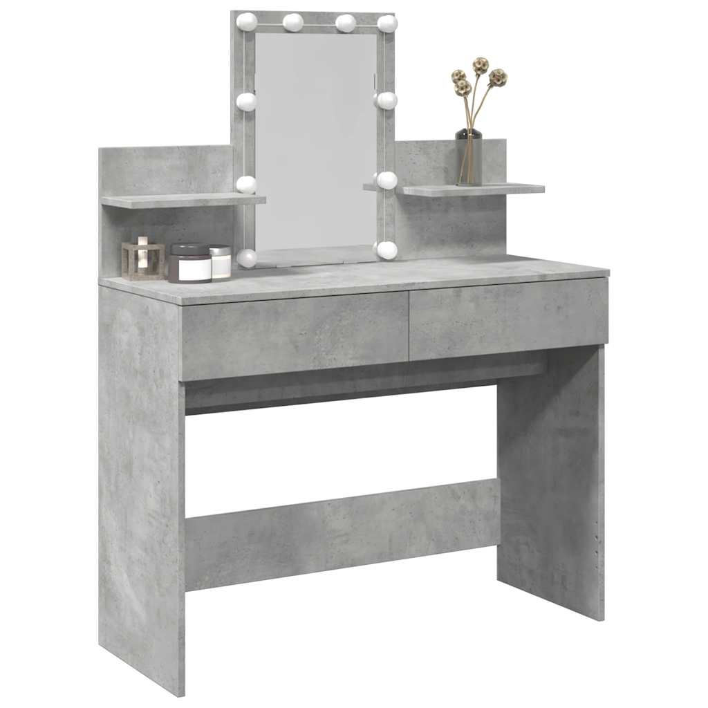 vidaXL Dressing Table with LED Concrete Grey 100x40x130 cm 4