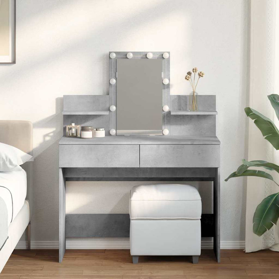 vidaXL Dressing Table with LED Concrete Grey 100x40x130 cm 1