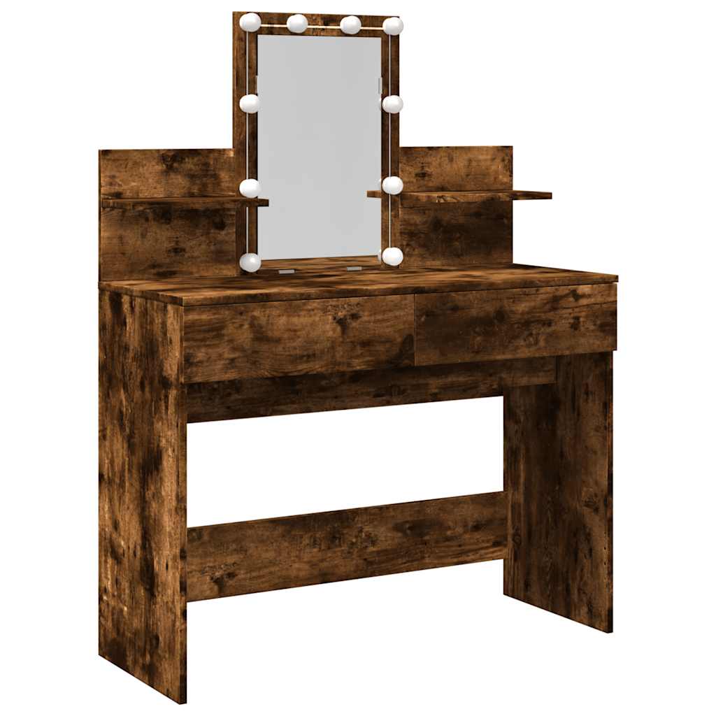 vidaXL Dressing Table with LED Smoked Oak 100x40x130 cm 2
